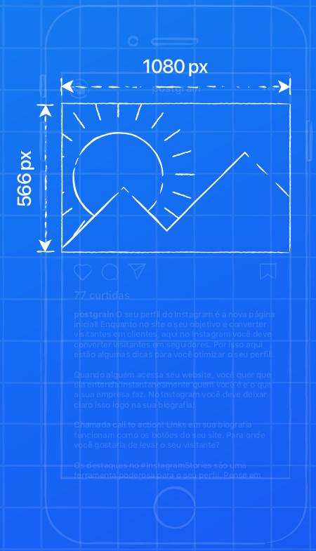 Tamanhos e dimensões para o instagram 2024 arte representando tamanho do post horizontal