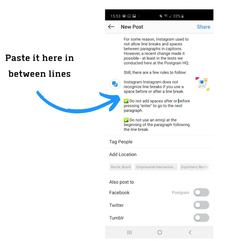 How to do a line break on Instagram - Postgrain