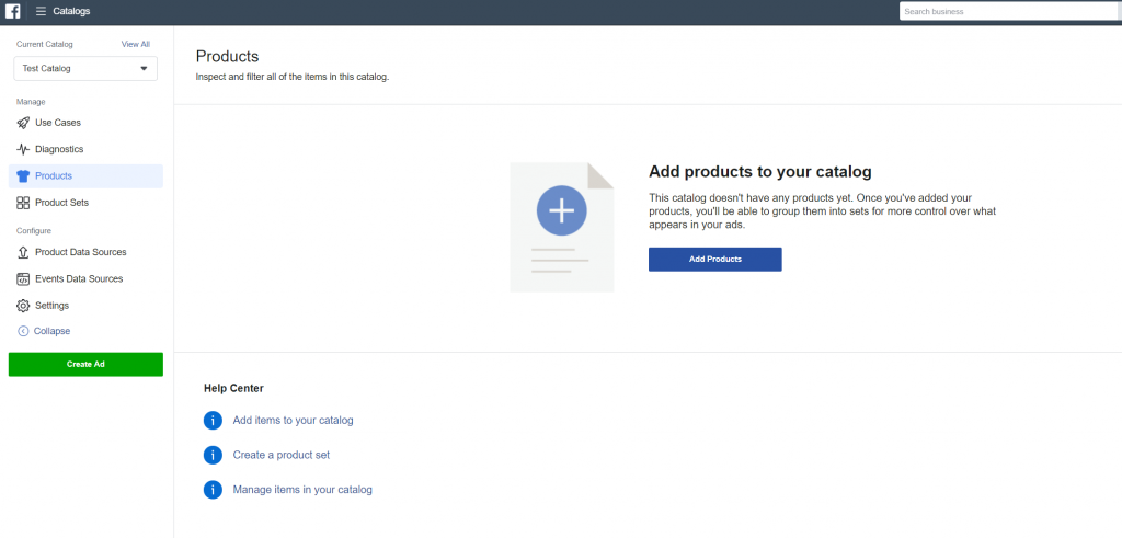 Screenshot - Facebook Business Manager adding new products