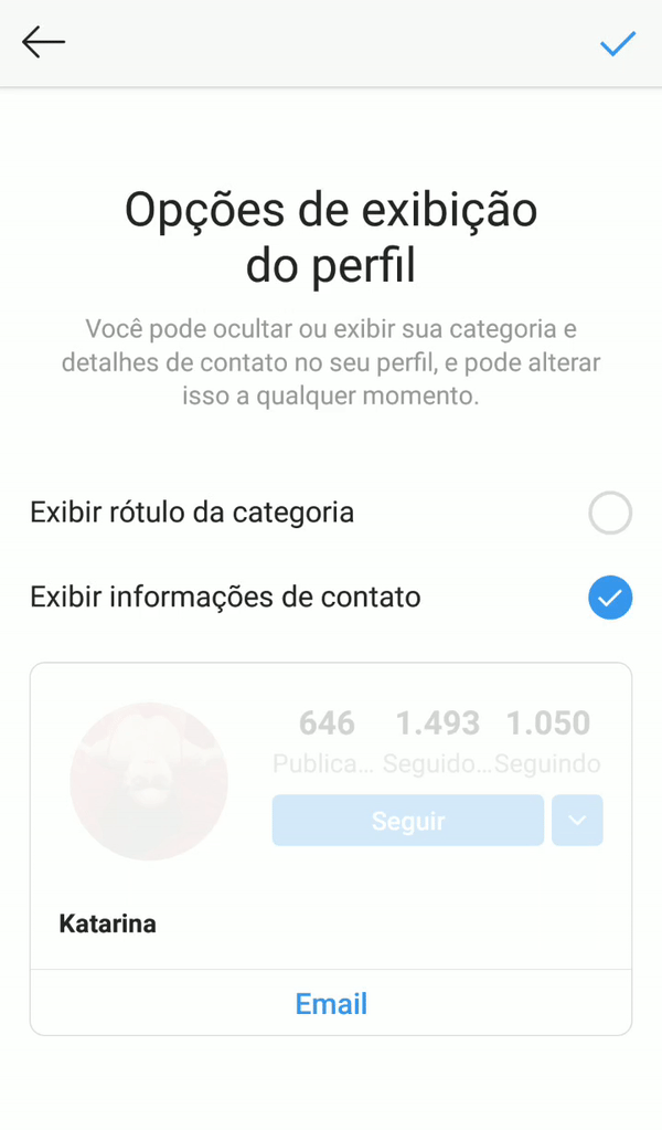 GIF mostrando os controles de perfil do Instagram Creator