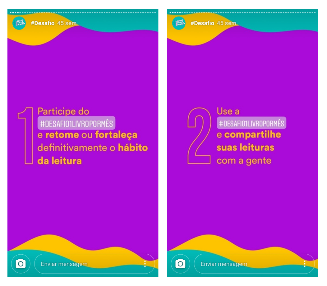 Captura de tela do desafio da TAG Livros no Instagram Stories