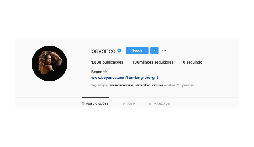 beyonce profile on instagram
