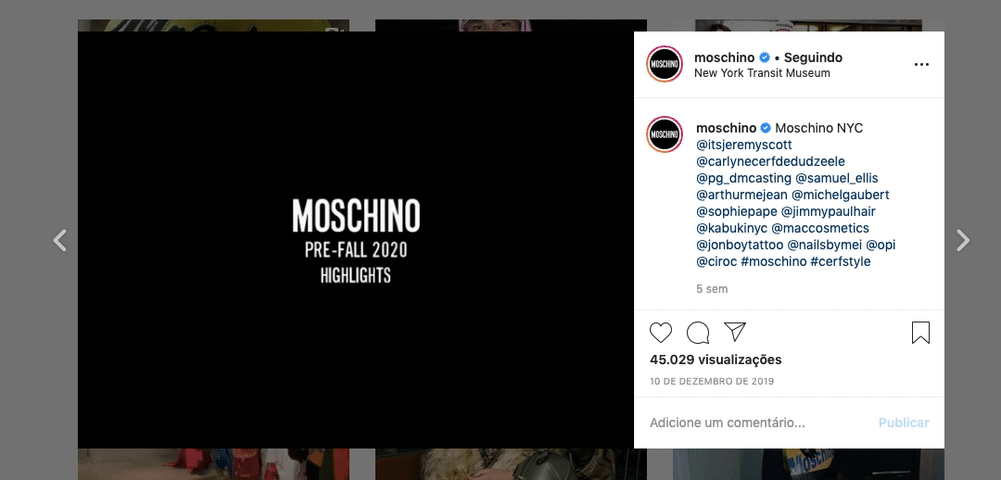 GIF de publicação do perfil do Instagram da Moschino