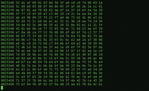 GIF de uma tela de programação de cor preta com códigos correndo em verde