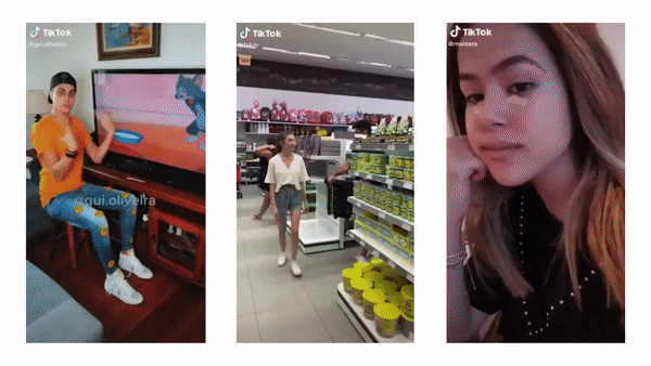 GIF de três pessoas usando o TikTok em vídeos diferentes