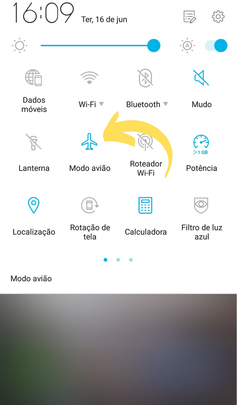 Captura de tela mostrando como ativar o modo avião do celular