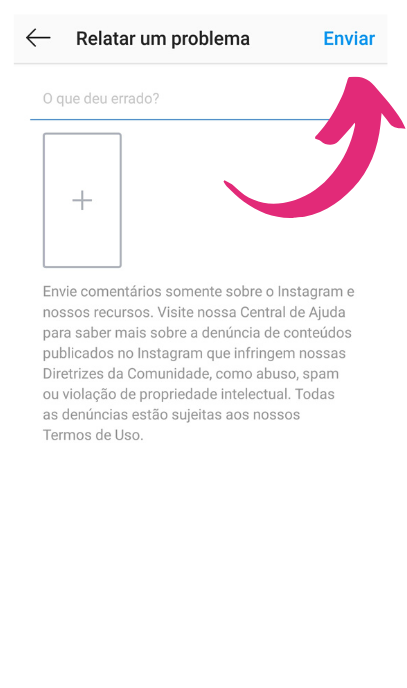 Captura de tela mostrando como relatar um problema no Instagram