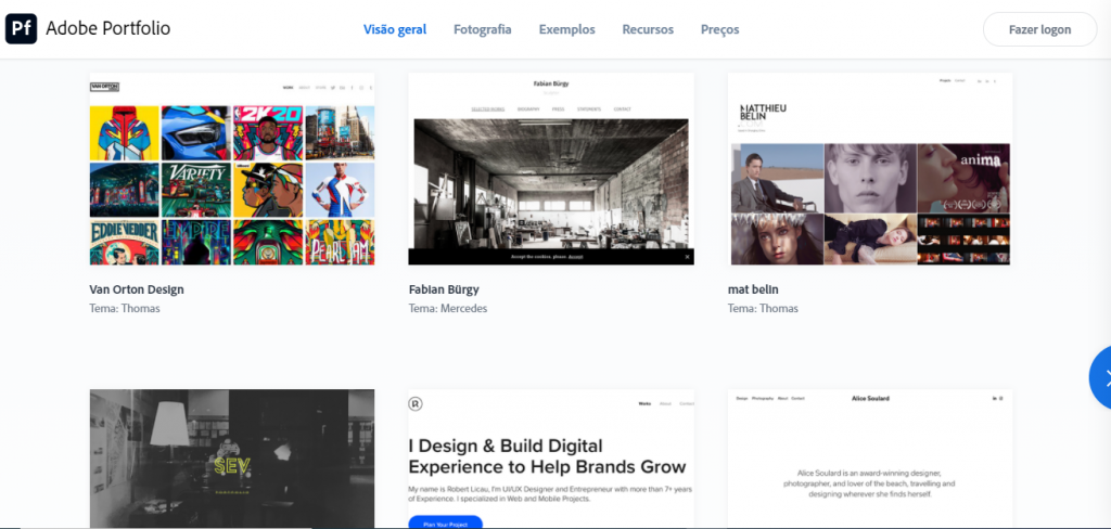 Portfólio online e gratuito no Adobe Portfolio