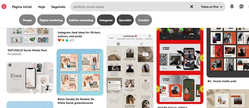 Portfólio online criado no Pinterest