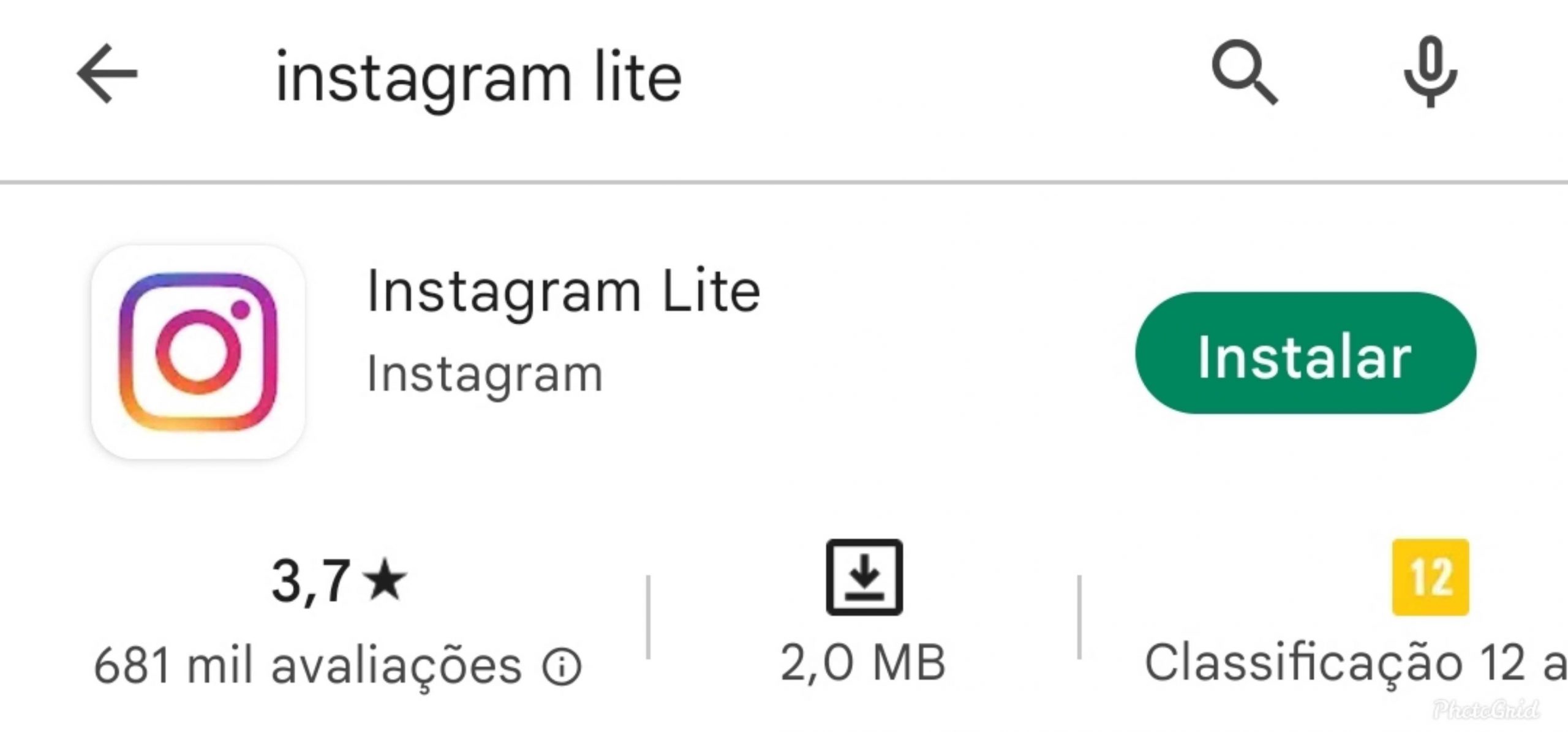 Instagram Lite no Google Play