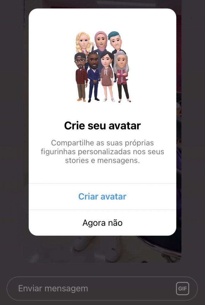 Pop up do Instagram convidando a criar avatar