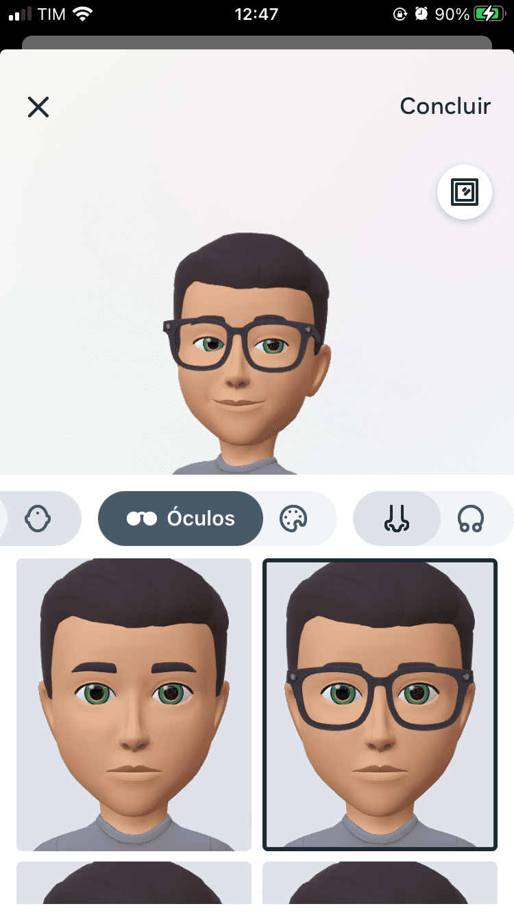 Óculos do avatar do Instagram