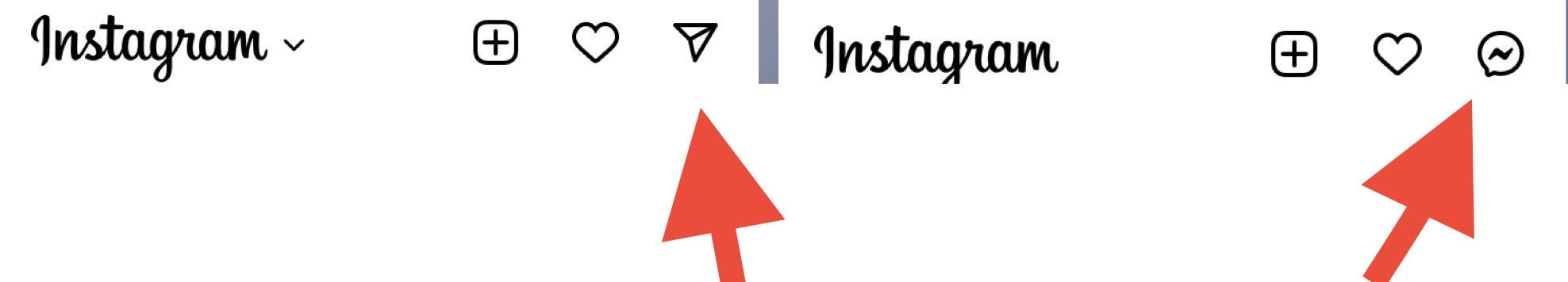 Ícones do Instagram Direct versão padrão e atual