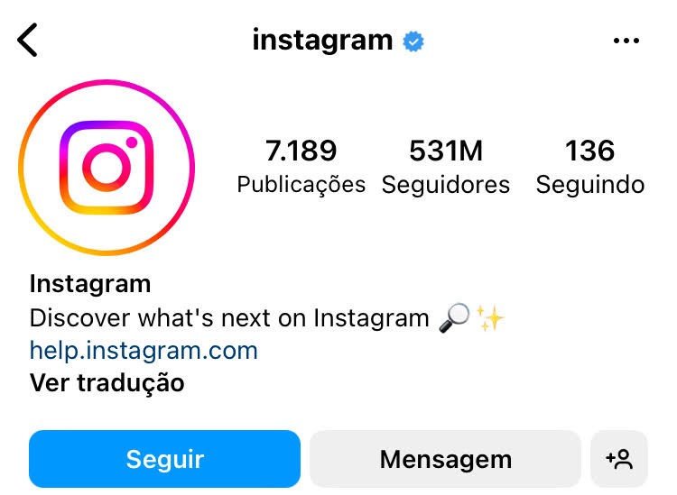 Print do perfil do Instagram mostrando selo azul de verificação