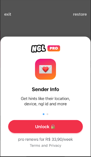 NGL Pro é a opção paga para ver a localização e dispositivo de quem respondeu no app