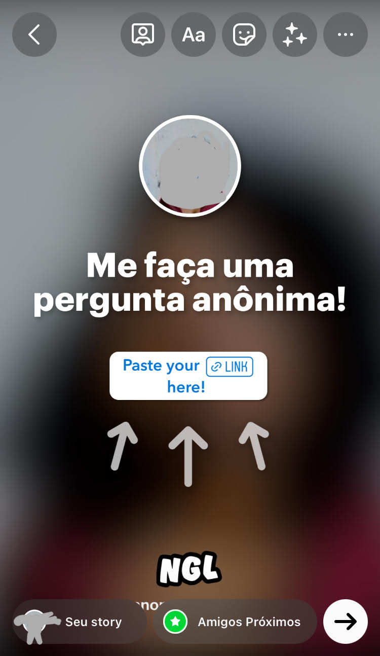 Story gerado pelo app NGL pergunta anônima