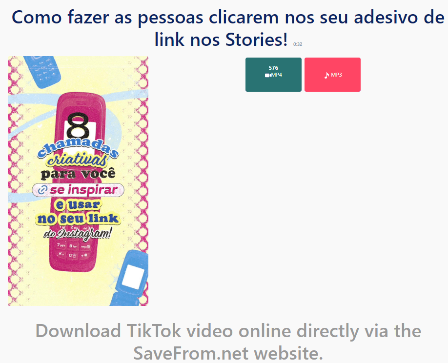 Site Savefrom baixa vídeo do TikTok e outras redes sociais