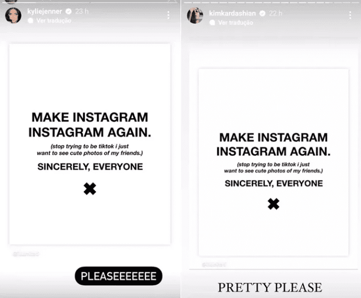 Print do Instagram das Kardashians reclamando do Instagram em 2022