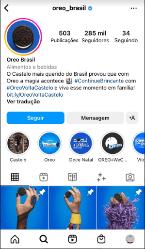 Fixar três posts Instagram Oreo Brasil