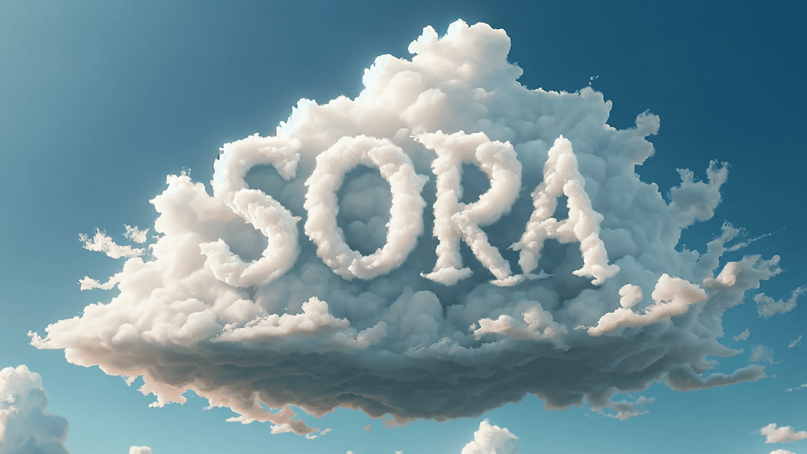 Imagen do céu com uma nuvem em destaque e o nome Sora no centro da imagem.