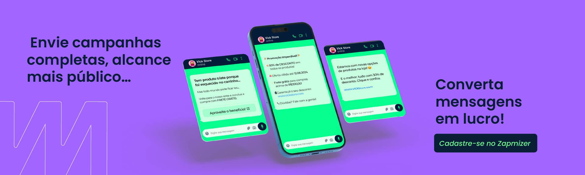 Banner de divulgação do Zapmizer, uma ferramenta de gestão de WhatsApp Marketing.
