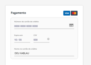 Tela onde deve inserir os dados do cartão