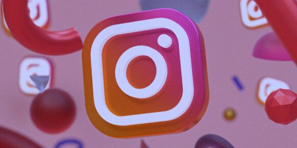 Banner no link do Instagram - A imagem que ilustra o tema tem o fundo rosa e a logo do Instagram em 3D espalhada por todo o fundo.