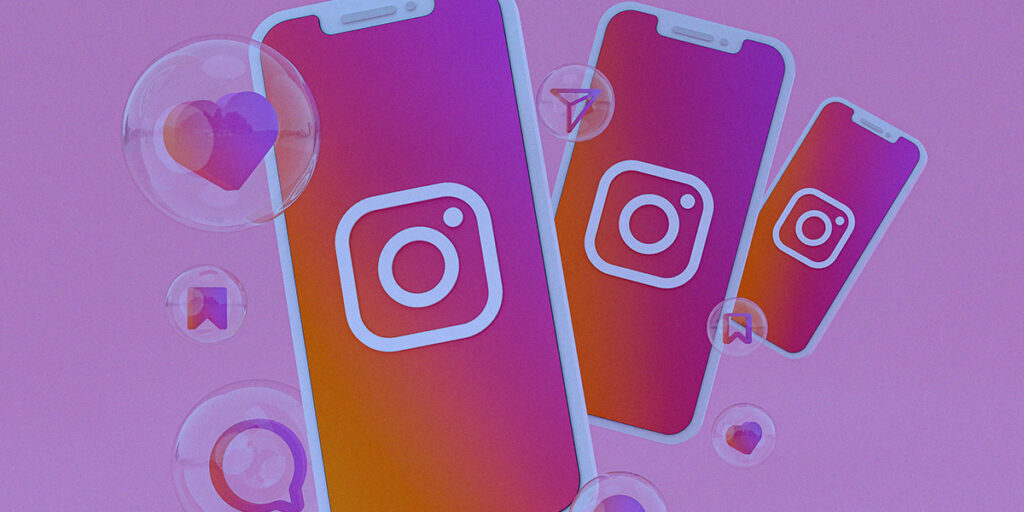 Varios mockups de celular com a logo do instagram